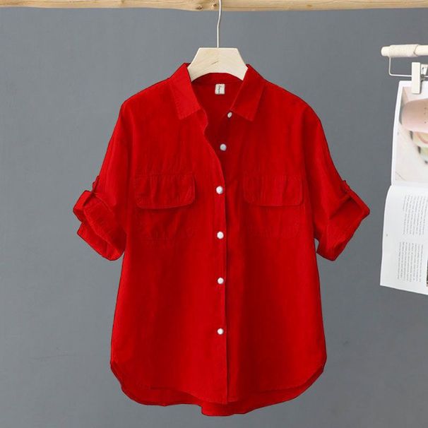 Short-sleeved Shirt Women's Summer 2025 New Super Fairy Korean Version Solid Color Age-reducing Shirt Slim Temperament Top_ecoleips.com