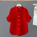 Short-sleeved Shirt Women's Summer 2025 New Super Fairy Korean Version Solid Color Age-reducing Shirt Slim Temperament Top_ecoleips.com