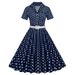 Women's Polka Dot Patchwork Belt Short Sleeved Dress Hepburn Retro French Style Skirt European And American Style New 2025_ecoleips.com