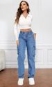 K New Retro Mid Waist Multi Pocket Workwear Jeans For Women's Casual Straight Leg Pants_ecoleips.com