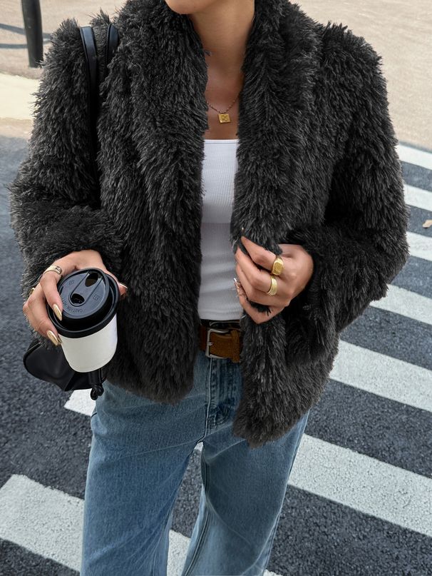 Faux Fur Coat For Women – Long Sleeve Winter Coat, Luxe Casual Outerwear (Black/Brown/Pink/Apricot, S-XL)_ecoleips.com