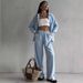 2025 Cross-Border European And American Women's Solid Color Cardigan Pocket Casual Wide-Leg Pants Set_ecoleips.com