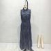 Blue Sleeveless Long Dress For Women Waist Tie Design Faux Denim Single Breasted Multi Button_ecoleips.com