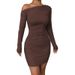 Cross-border Foreign Trade Ins European And American Solid Color Slim-fit 2025 Autumn New One-shoulder Long-sleeve_ecoleips.com