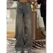 Retro Heavyweight Denim Jeans Rhinestone Patchwork For Women Sparkly Floor-Length Pants Stylish Girls Summer Fashion_ecoleips.com