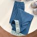 Women's Clothing Lace Denim Wide Leg Pants Spring And Autumn High Waist Slim Petite Nine Point Straight Casual Pants_ecoleips.com