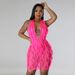 Women's Clothing Wavy sexy deep V halter short hip wrap dress_ecoleips.com
