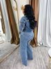 K Fashionable Women's Sexy High Elasticity Button Up Denim Casual Set Two-piece Set_ecoleips.com
