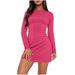 Women's Slim Fit Bodycon Short Dress Round Neck Long Sleeve Sexy European And American Style Spring Autumn_ecoleips.com