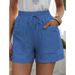 Women's High Waist Casual Fashion Shorts Loose Fit Solid Color Summer Linen Pocket Shorts_ecoleips.com