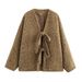 Oversized V-Neck Belted Wool Coat – Street Style Longline Duster In Dark Brown & Silver Gray (S-L)_ecoleips.com