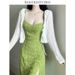 Cross-border Supply Green Floral Print Camisole For Women, Summer 2024 New Style, Beach Vacation Outfit, Waist-cinching_ecoleips.com