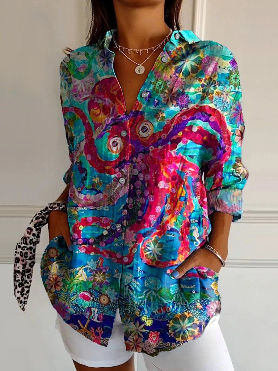 Women's Long Sleeved Shirt Summer Style Trend Printed Pattern 3D Print Top For Ladies_ecoleips.com