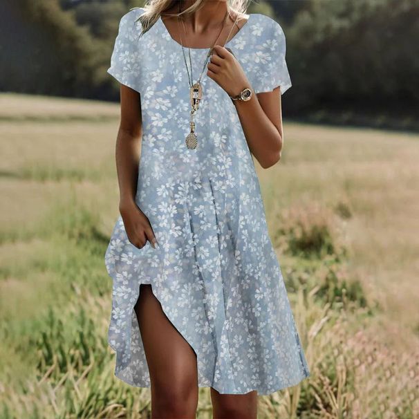 Women's Clothing Ethnic Style Dress Large Round Neck Mid Length Literary Design Summer_ecoleips.com