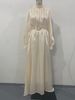 Women's Clothing Summer New Round Neck Organza Lantern Sleeves Long Sleeves Slim Belt Retro Dress_ecoleips.com