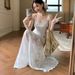 2026 Summer New French Style Fresh Sweet Strap For Women Beach Vacation Outfit Waist-Cinching Mid-Length Dress_ecoleips.com