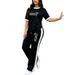 Women's Summer Fashion Color Block Set European American Style Casual round Neck Short Sleeve Top And Loose Trousers Two Piece Outfit Printed_ecoleips.com