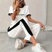 Women's Summer Short Sleeved Top And Pants Set Color Block Print Unique Design Casual Sportswear_ecoleips.com