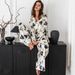 European And American Autumn New Printed Sleeve Long Pants Loose Comfortable Pajamas Two-Piece Set Cross-Border_ecoleips.com