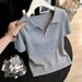 Women's Trendy White Polo Collar Half Zip Knit Top Short Sleeved Slim Fit Summer Design_ecoleips.com