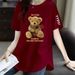 Women's Clothing T Shirt For Women Medium And Long Print Slim Fit Large Size Loose Slit T Shirt Top_ecoleips.com
