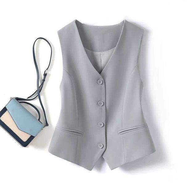Suit For Women, Small Vest, 2026 Spring And Autumn New Slim Fit Outerwear, Layered Wear, Women's Gray Short Vest_ecoleips.com