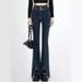 Women's Stretch Denim Pants, Slim Fit With Front Seam & Diagonal Slit Detail For A Flattering Look, Trendy Flared Bootcut Jeans_ecoleips.com