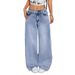 Cross-border European And American Women's Jeans With Raw Edge Patchwork Design, Wide-leg, Versatile, New High-waisted,_ecoleips.com