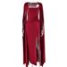 Women’s Clothing New Dress Square Collar Mopping Long Sleeves High Slit Solid Color Sexy Dress_ecoleips.com