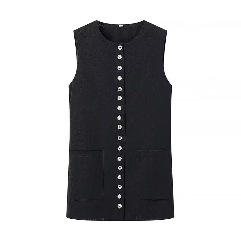 Aria Basics Aria Basics 2024 Summer Cross-Border European And American Women's Clothing Button-Design Round-Neck Vest Top_ecoleips.com