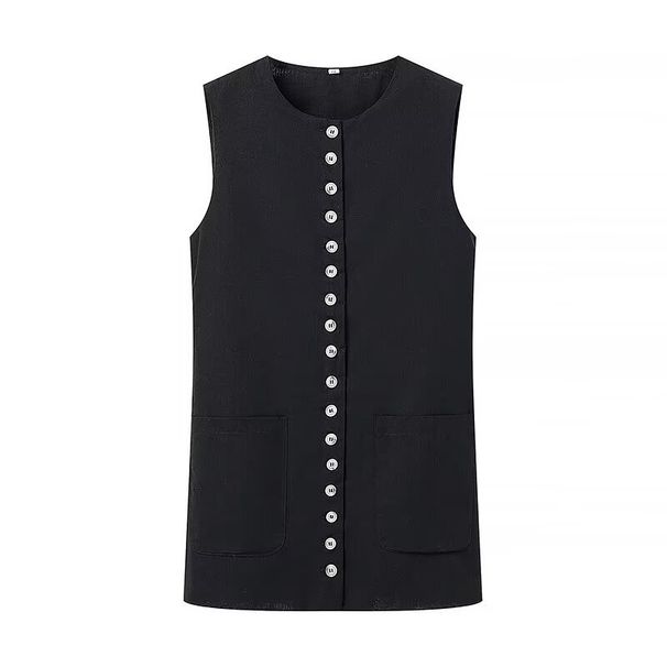 Aria Basics Aria Basics 2024 Summer Cross-Border European And American Women's Clothing Button-Design Round-Neck Vest Top_ecoleips.com