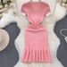 Women's Clothing Temperamental V Neck Waist Knitted Dress Short Sleeved Hip Fishtail Skirt Fashionable Contrast Color Sweater Dress_ecoleips.com