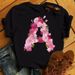 European And American Plus-size Women's Short-sleeve T-shirt With Petal Pattern, Fashionable Round Neck, Vintage Print_ecoleips.com