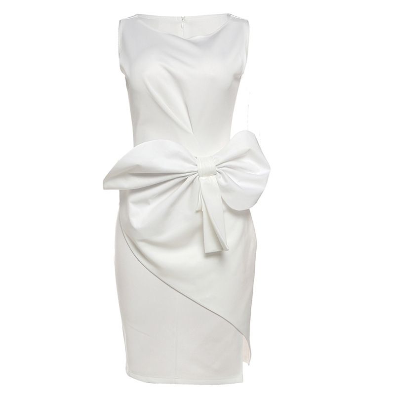 European And American Style 2025winter New Women's Fashion Temperament Bow Dress High Waist Slim Solid Color Dress_ecoleips.com