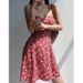 French Vintage Style V-neck Red Floral Print Camisole Slim-fit, Waist-cinching, Tie-waist Short Dress, Vacation Dress_ecoleips.com
