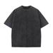 Washed Black Vintage Style Trendy Summer 220g Combed Cotton Back Collar Loose Basic Round Neck High Street T-Shirt_ecoleips.com