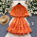French Retro Lace Splicing Tie Waist Dress For Women Lantern Sleeve Slim Temperament A-Line Skirt Fashionable Palace Style_ecoleips.com