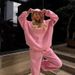 Casual European And American Fleece Women's Suit Loose Long-sleeved Hooded Sweater Elastic Wide-leg Pants Two-piece Set For Women_ecoleips.com