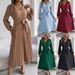 2026 Spring/Summer Elegant V-neck Buttoned Tie-Waist Pleated Long Dress Women's Clothing_ecoleips.com