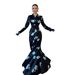 Elegant Floral Print V-Neck A-Line Maxi Dress With High Waist & Long Sleeves – Polyester Blend Comfort For Women_ecoleips.com