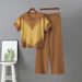 Women's Summer Knitted Set round Neck Short Sleeve Jacquard Top Wide Leg Pants Two Piece Fashion Casual European American Style_ecoleips.com