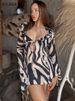 JULISSA MO Chiffon Sheer Bandage V-Neck Longsleeve Mini Dress For Women Sexy Zebra Print Slim See Through Beach Holiday Dresses_ecoleips.com