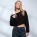 AD673 Cross-border American Retro Style Off-shoulder Tie-up Loose Casual Long-sleeve Versatile Sweatshirt With A Unique_ecoleips.com