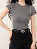 2026 New Summer Pullover Mock Neck Cutout Short Sleeve T-Shirt Fashionable Slim Fit Slimming Minimalist Casual Short Sleeve Top_ecoleips.com