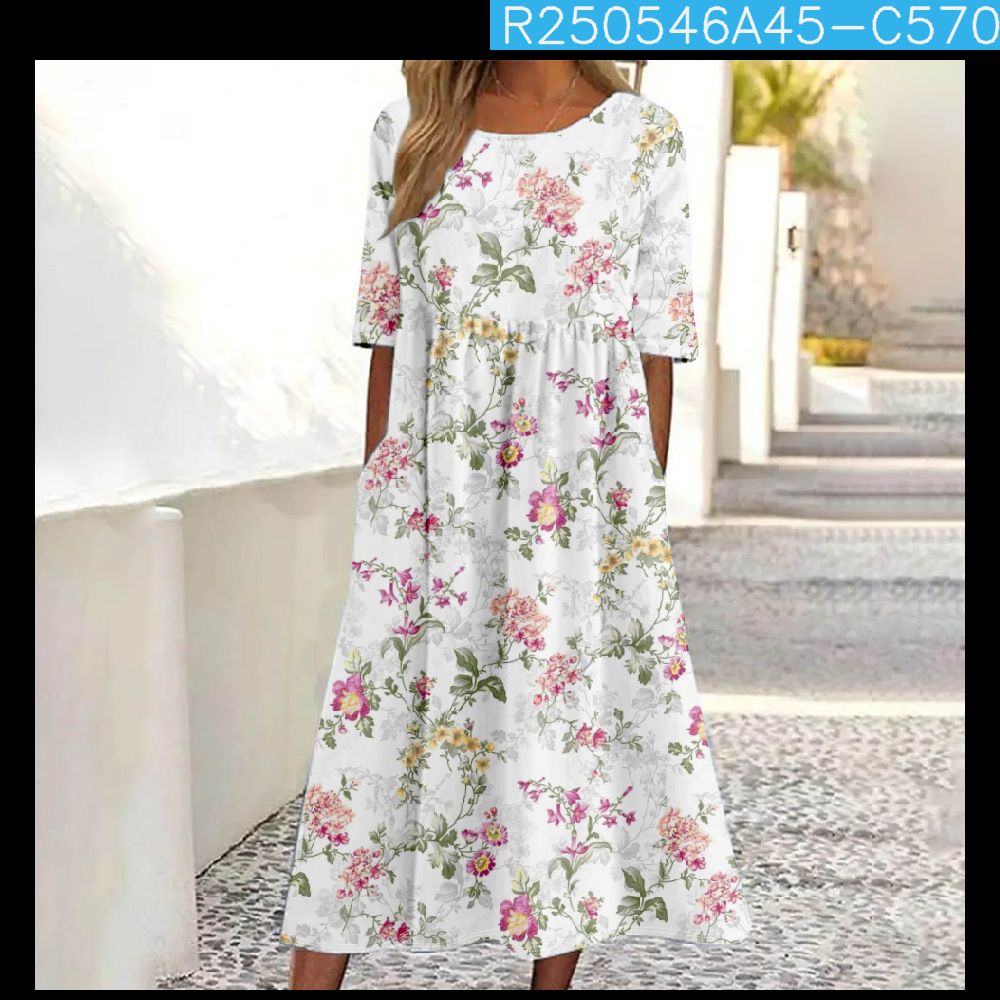 Summer Mid-Rise Women's Casual Crew Neck Print Oversized Pendulum Women's Dress_ecoleips.com
