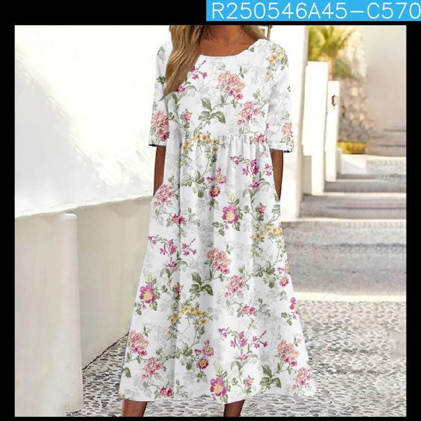Summer Mid-Rise Women's Casual Crew Neck Print Oversized Pendulum Women's Dress_ecoleips.com