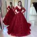 Elegant Blue Wedding Dress With Long Sleeves & Sparkling Sequins – V-Neck Ball Gown For Special Occasions_ecoleips.com