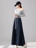 K Half Length Skirt With Contrasting Ribbons, Mid Length Skirt, Light Umbrella Skirt_ecoleips.com