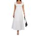 Voya Women's European And American Foreign Trade 2025 Spring Summer Elegant Solid Color Tie Pleated Puff Sleeve French Dress_ecoleips.com