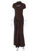 Mozision Hollow Out Short Sleeve Sexy Maxi Dress Women Brown Turtleneck Draped Ruched Bodycon Club Party Long Dresses Female_ecoleips.com